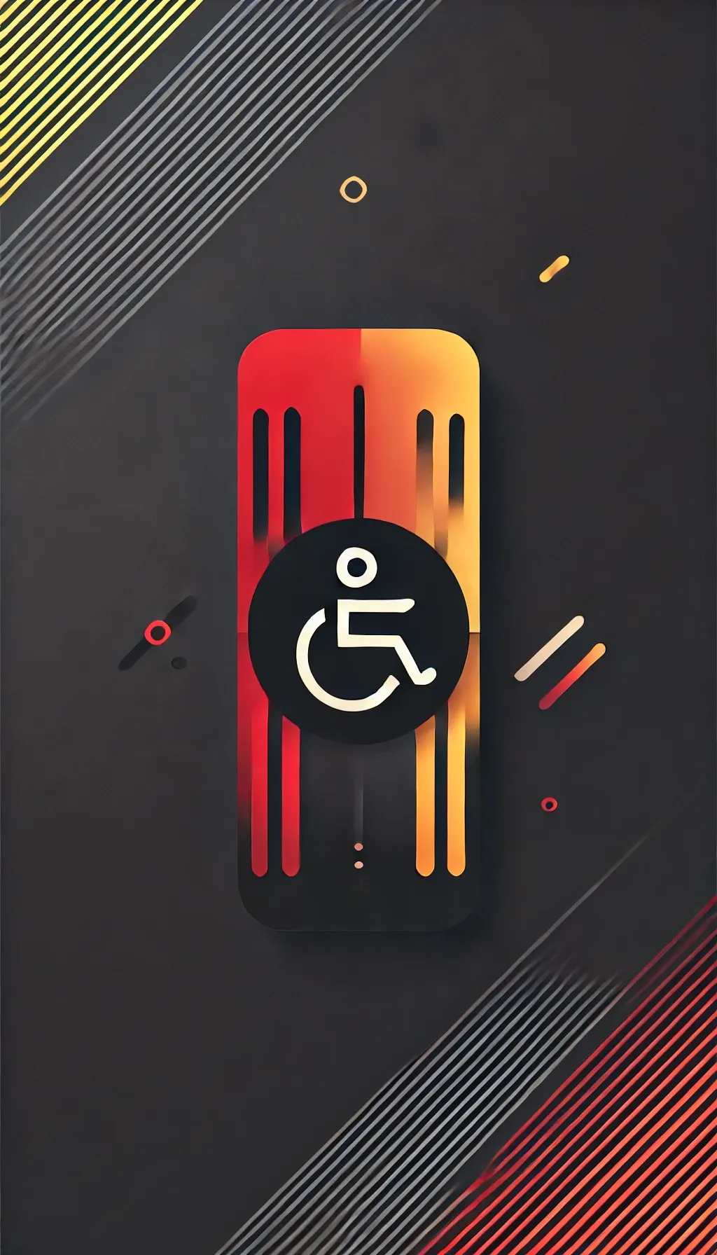 DALL·E 2024-12-23 16.24.25 - A sleek and modern vertical abstract design in black, red, and yellow featuring a subtle symbol of accessibility. The symbol is minimalist, depicting .webp